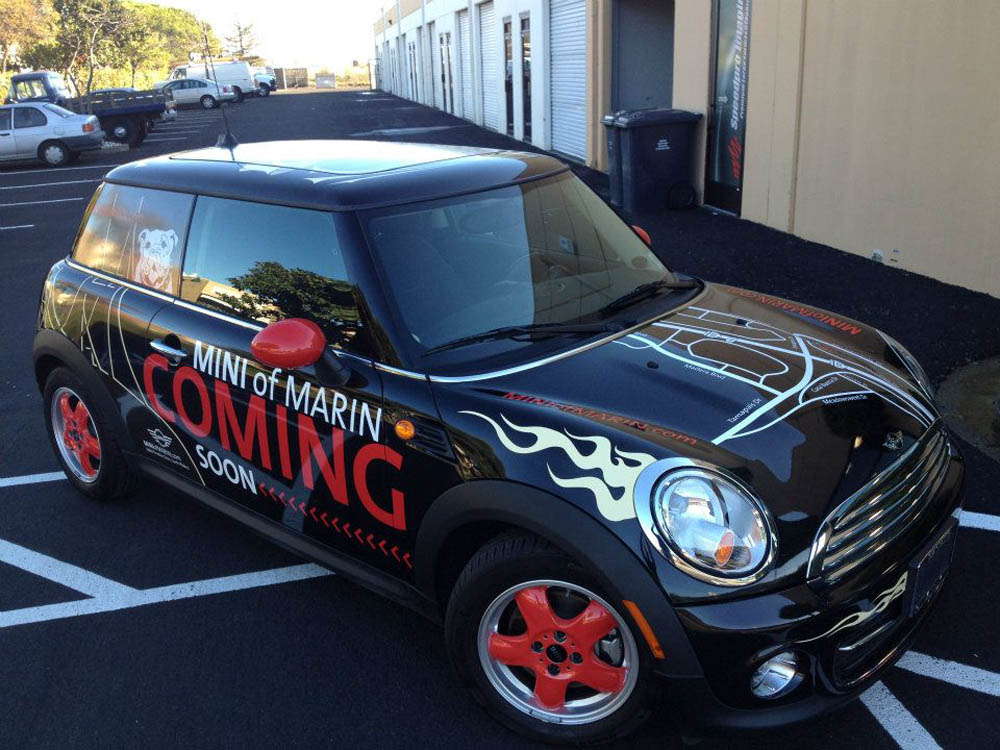 Vehicle wrap on a Mini Cooper