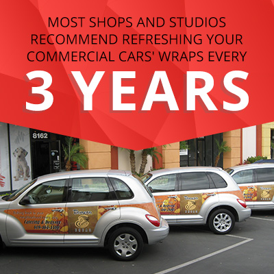 It's recommended to refresh your fleet's car wrap every 3 years.