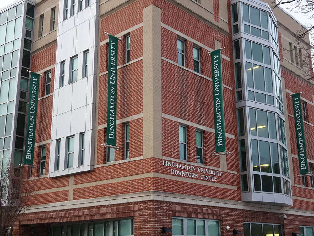 Binghamton University Downtown Center building and signage