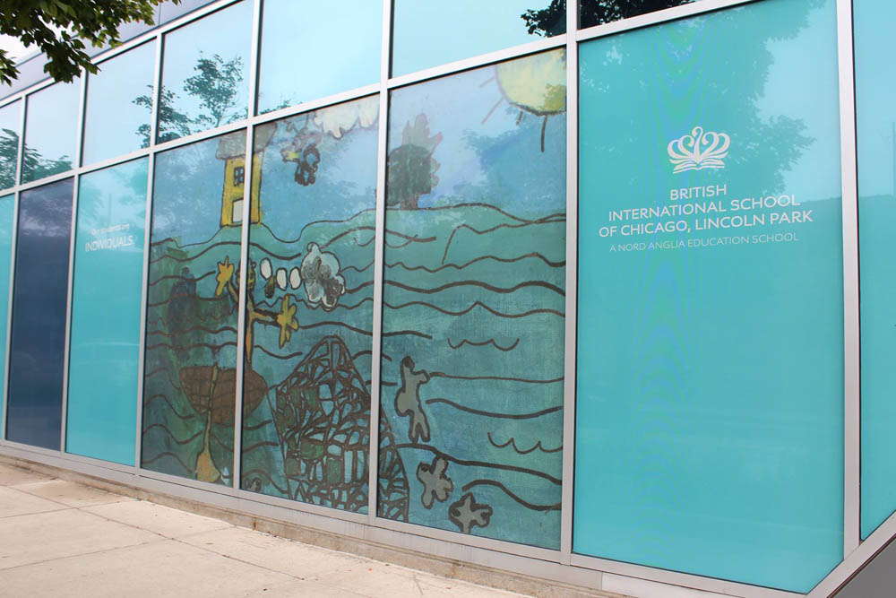 British International School of Chicago window graphics