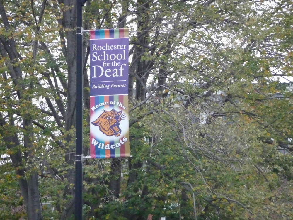 Rochester School For The Deaf outdoor sign on pole