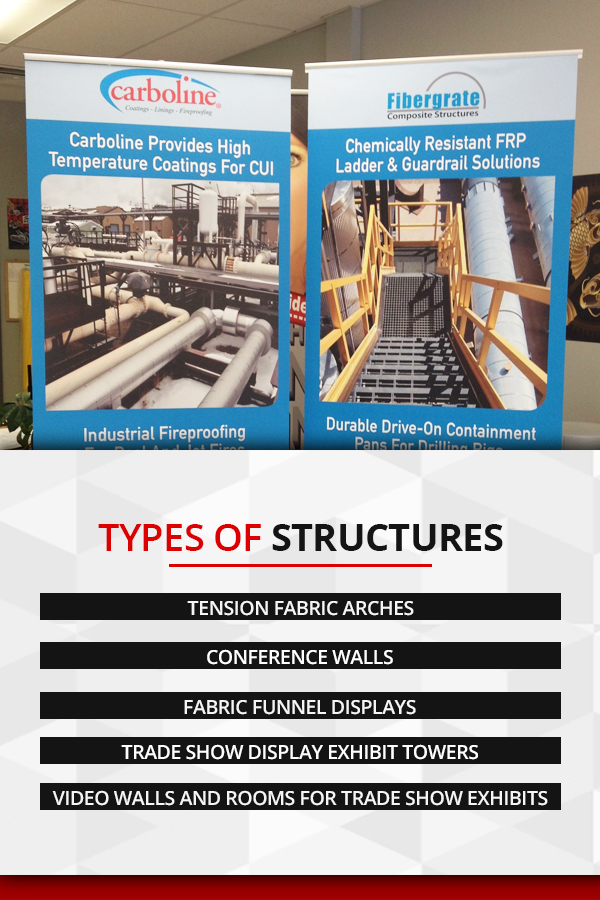 Types of Structures: Tension Fabric Arches, Fabric Funnel Displays, Trade Show Display Exhibit Towers