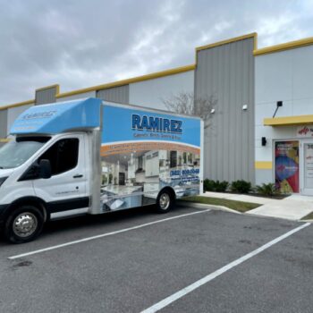 Box truck with full color vinyl graphic print installed advertising cabinet business