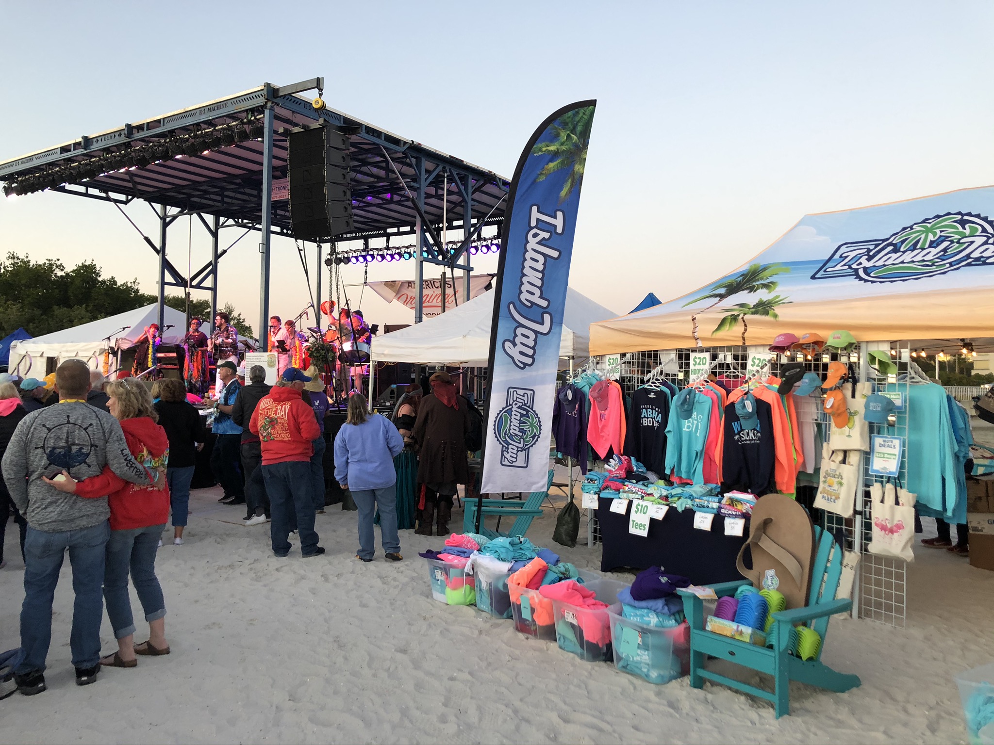 a flag banner for the island jays at a festival