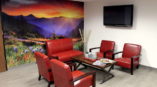 Wall mural of a sunset in an office lobby enlarged