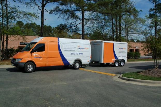 Orange purple and white van and trailer wrap