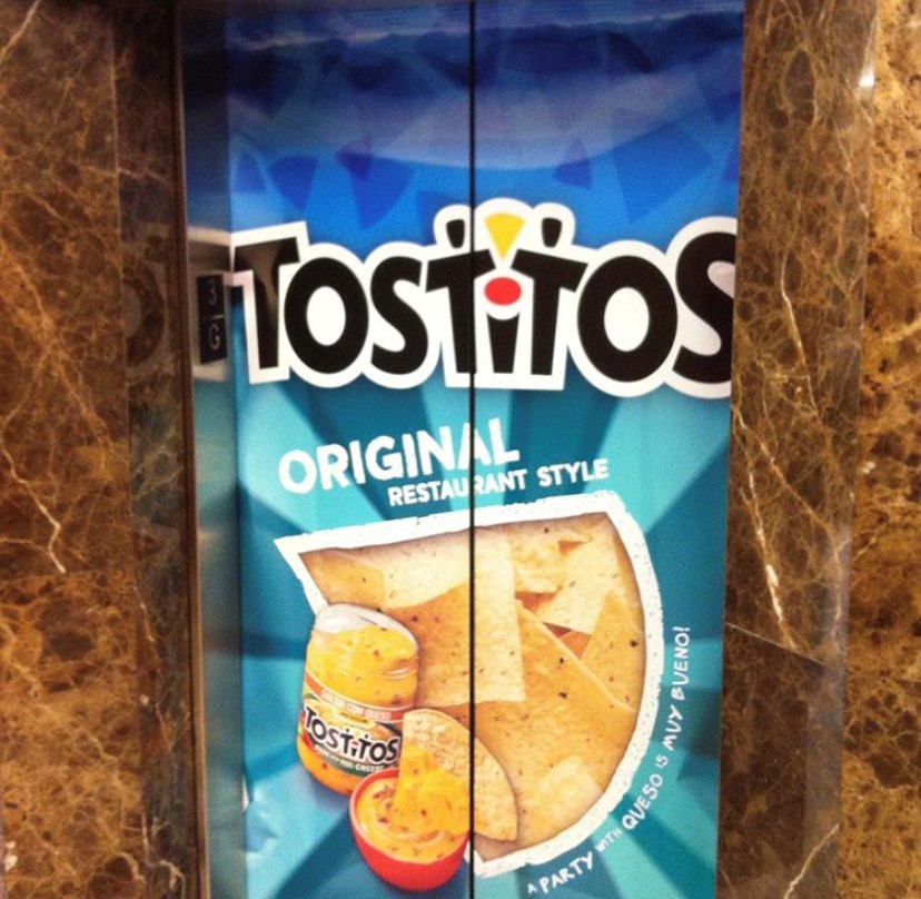 elevator wrap branded with tostitos chips