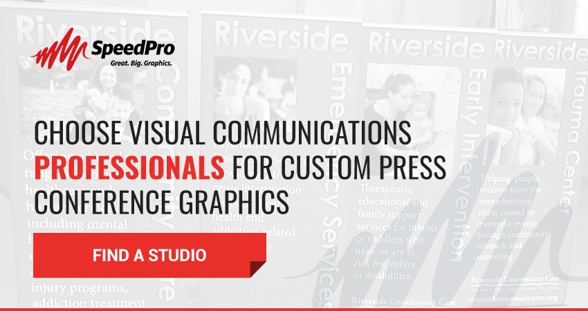 Choose visual communications professional for your custom press conference graphics.